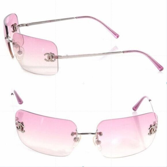 🍒 RARE Chanel Vintage Sunglasses Rhinestone CC Logo Rimless Gradient Iridescent - Picture 3 of 11
